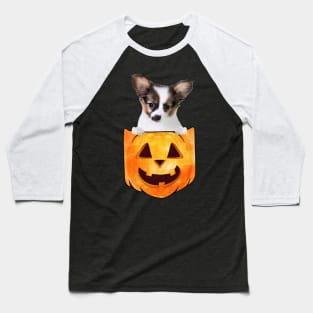 Papilon Dog In Pumpkin Pocket Halloween Baseball T-Shirt